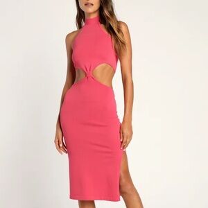 LULUS Elegant Pink Cut-Out Midi Dress